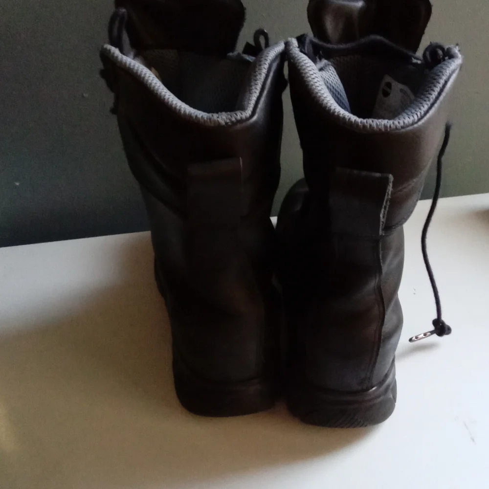 Black Leather Combat Boots Side Zip Lace Up Chunky Sole Work Military Style Mens